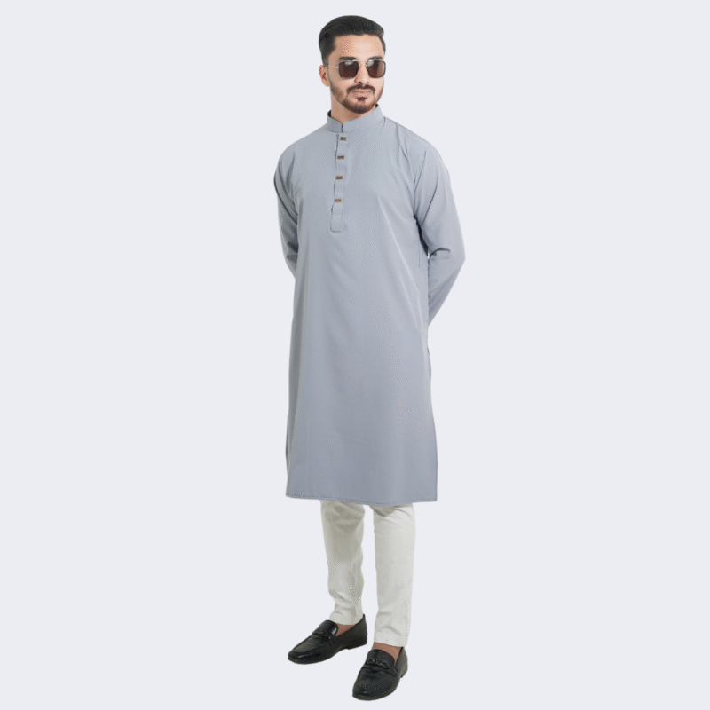 অ্যাশ কালার প্রিমিয়াম মাইক্রোস্টিজ সলিড পাঞ্জাবি