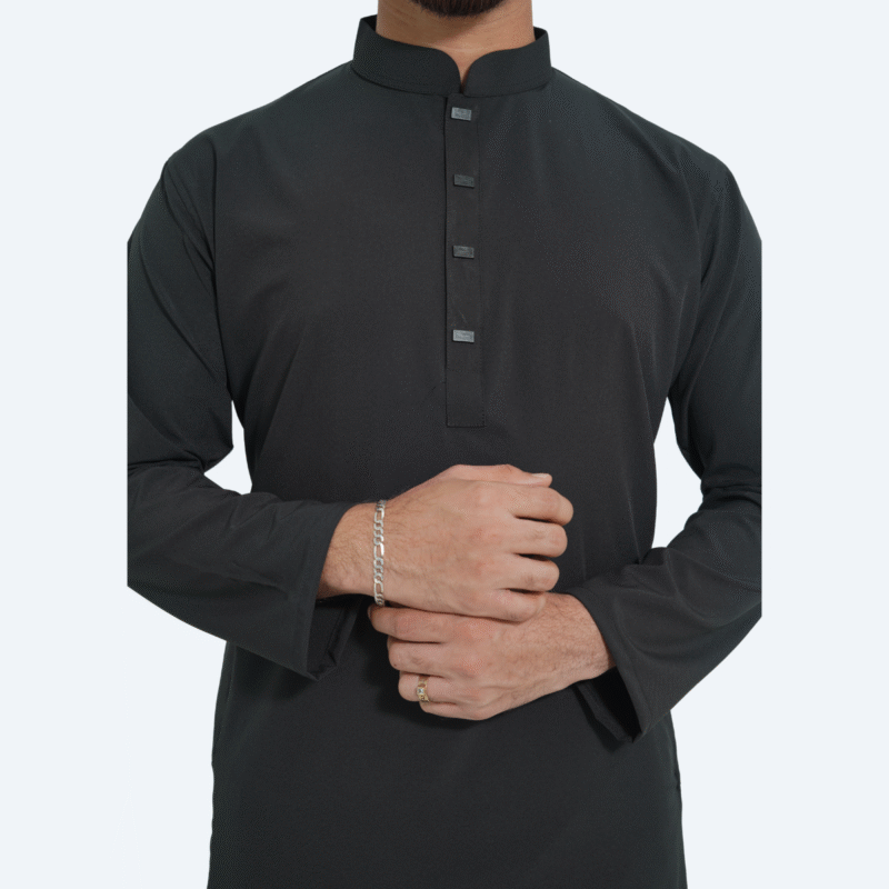ব্ল্যাক কালার প্রিমিয়াম মাইক্রোস্টিজ সলিড পাঞ্জাবি - Image 2