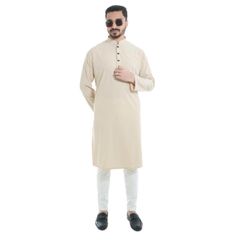 ক্রিম কালার প্রিমিয়াম মাইক্রোস্টিজ সলিড পাঞ্জাবি