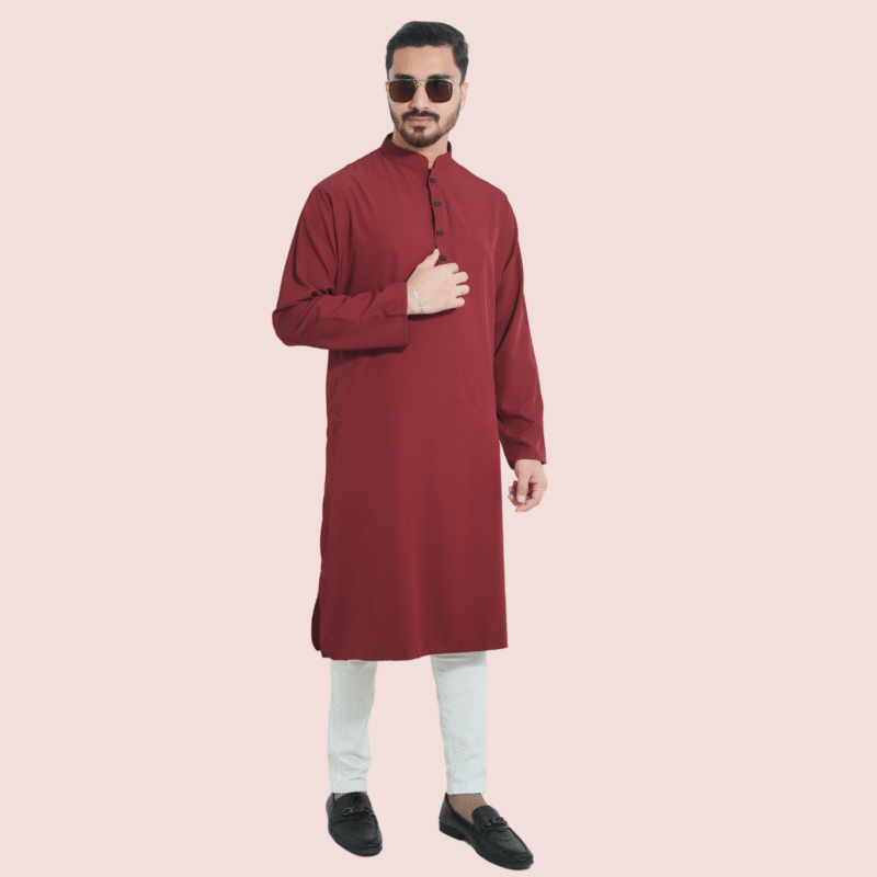 মেরুন কালার প্রিমিয়াম মাইক্রো স্টিচ সলিড পাঞ্জাবি