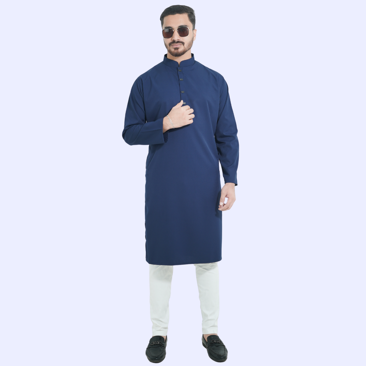 নেভি ব্লু কালার প্রিমিয়াম মাইক্রোস্টিজ সলিড পাঞ্জাবি