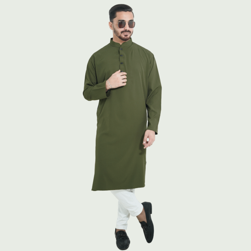 জলপাই কালার প্রিমিয়াম মাইক্রোস্টিজ সলিড পাঞ্জাবি