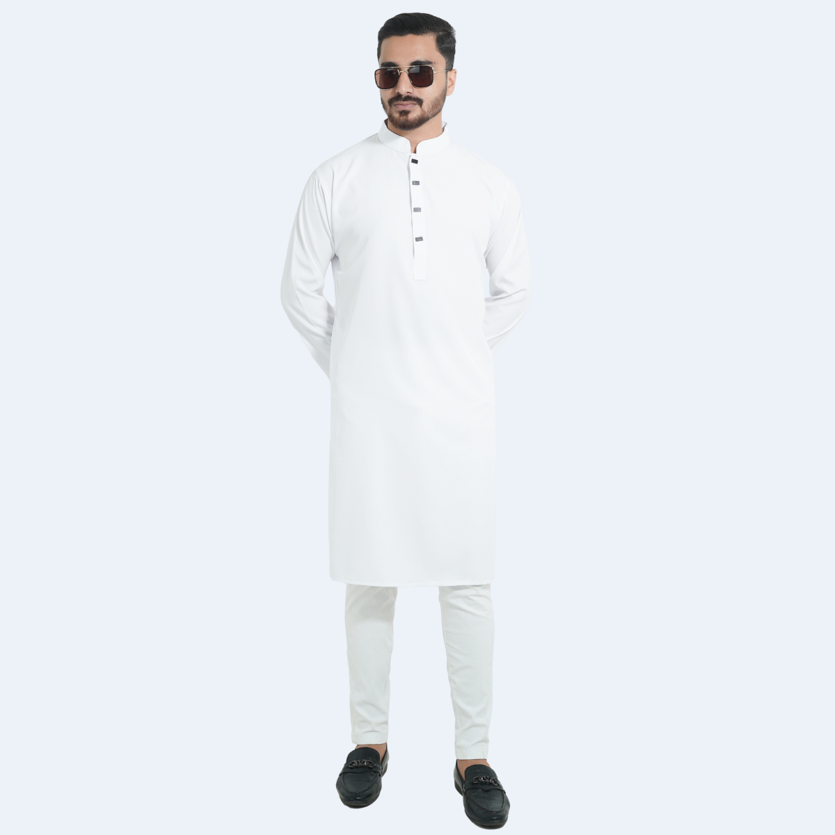 সাদা কালার প্রিমিয়াম মাইক্রোস্টিজ সলিড পাঞ্জাবি